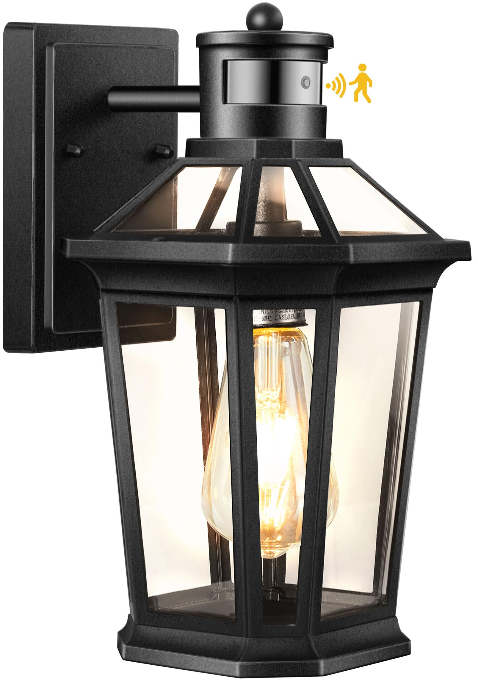VIANIS Motion Sensor Outdoor Lighting, Outdoor Wall Lights Wall Mount with Clear Glass Shade, Black Dusk to Dawn Garage Light Sconce, Waterproof Exterior Lights for House, Patio