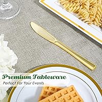 Vista 4 de FOCUSLINE Paquete de 300 cuchillos desechables de plástico dorado, cuchillos de plástico sólido y duradero, cubiertos desechables resistentes
