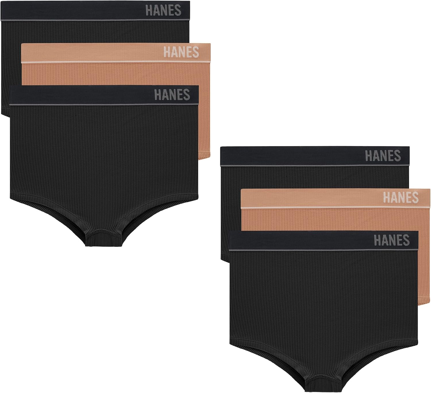 Hanes Women's Originals Seamless Stretchy Ribbed Boyfit Panties Pack, Assorted Colors, 6-Pack
