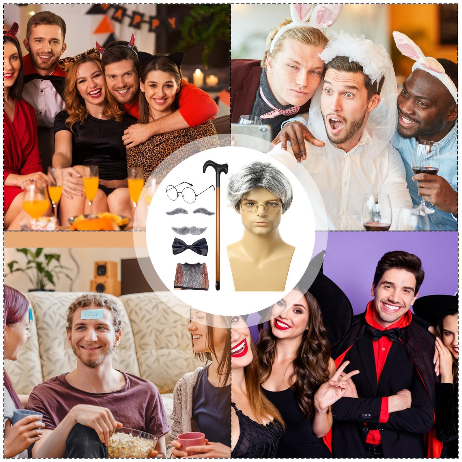 Kit De Disfraz De Abuelo: Peluca, Barba, Gorro Y Gafas Para Cosplay, Fiestas Temáticas Y Halloween