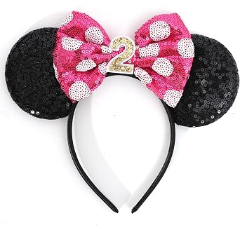 WAOUH Mouse Ears Birthday Headband - 2nd Birthday Party Decorations,Mouse Ears Headband With Mini Hat