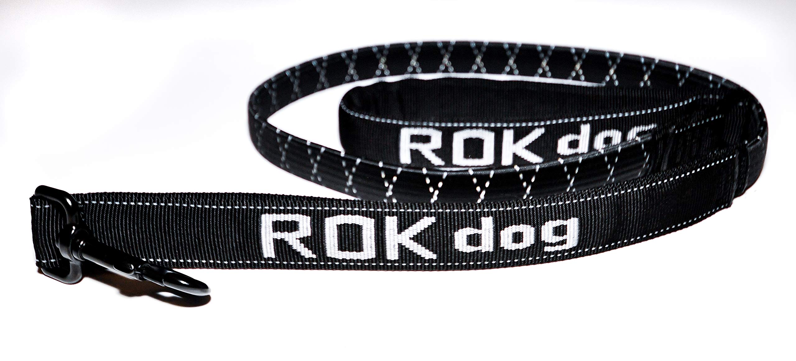 ROK DOG NEW REFLECTIVE NO JOLT SAFETY STRETCH LEAD (BLACK REFLECTIVE)