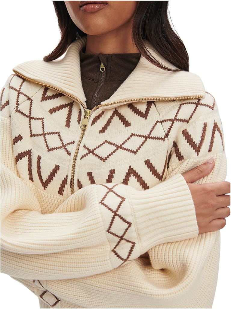 Beige Varley Sigrid Fairisle 1/2 Zip Knit