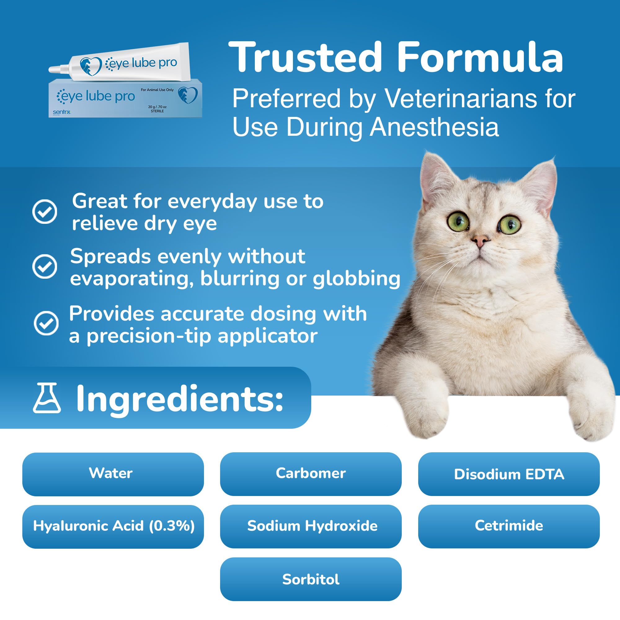 Sentrx - Eye Lube Pro Eye Drops for Dogs, Cats, and Horses, Hydrating Gel Eye Drops with Hyaluronic Acid and Carbomer Lubrication, for Dryness, Itching, and Irritation, 20g — Amazon image 5
