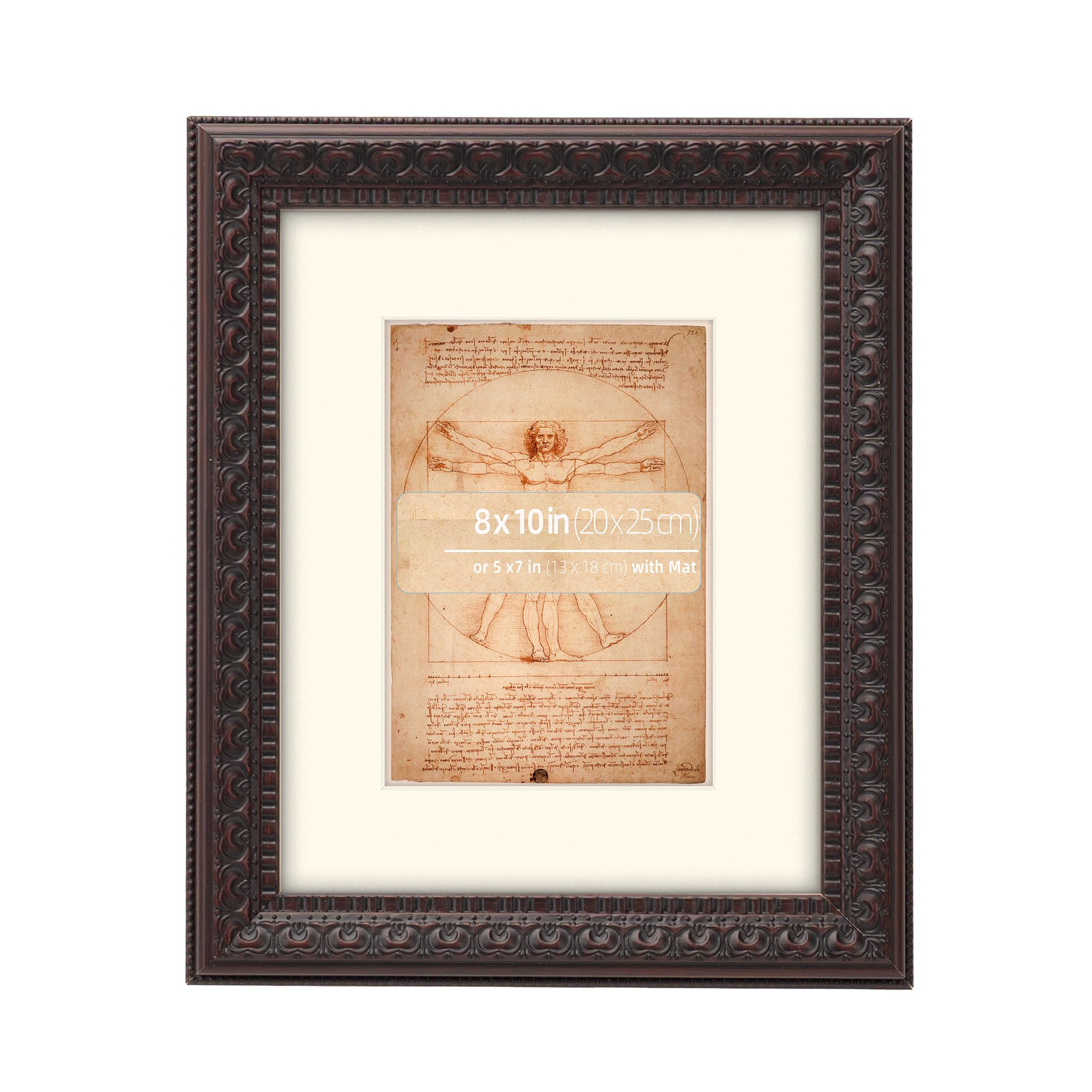 WYNCO 8x10 or 5x7 Matted Wood Distressed Mahogany Ornate Picture Frame