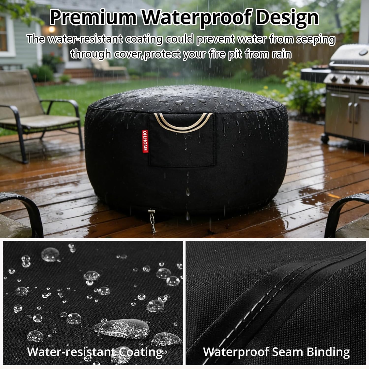 [2026 Upgraded 900D Fabric] Fire Pit Cover Round 41-44 Inch Heavy Duty 900D Strong Tear-Resistant, UV Resistant, Waterproof, Fading Resistant Firepit Covers Round for Outdoor Fire Pit