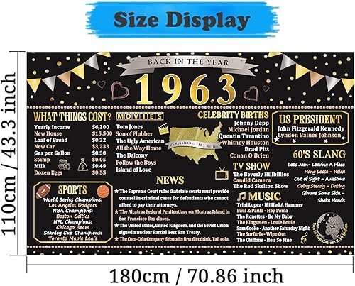 Miniatura 2 de Trgowaul Decoraciones de cumpleaños de 1963 para mujeres y hombres póster de vuelta en 1963 suministros de fiesta de fondo de cumpleaños de 60 años