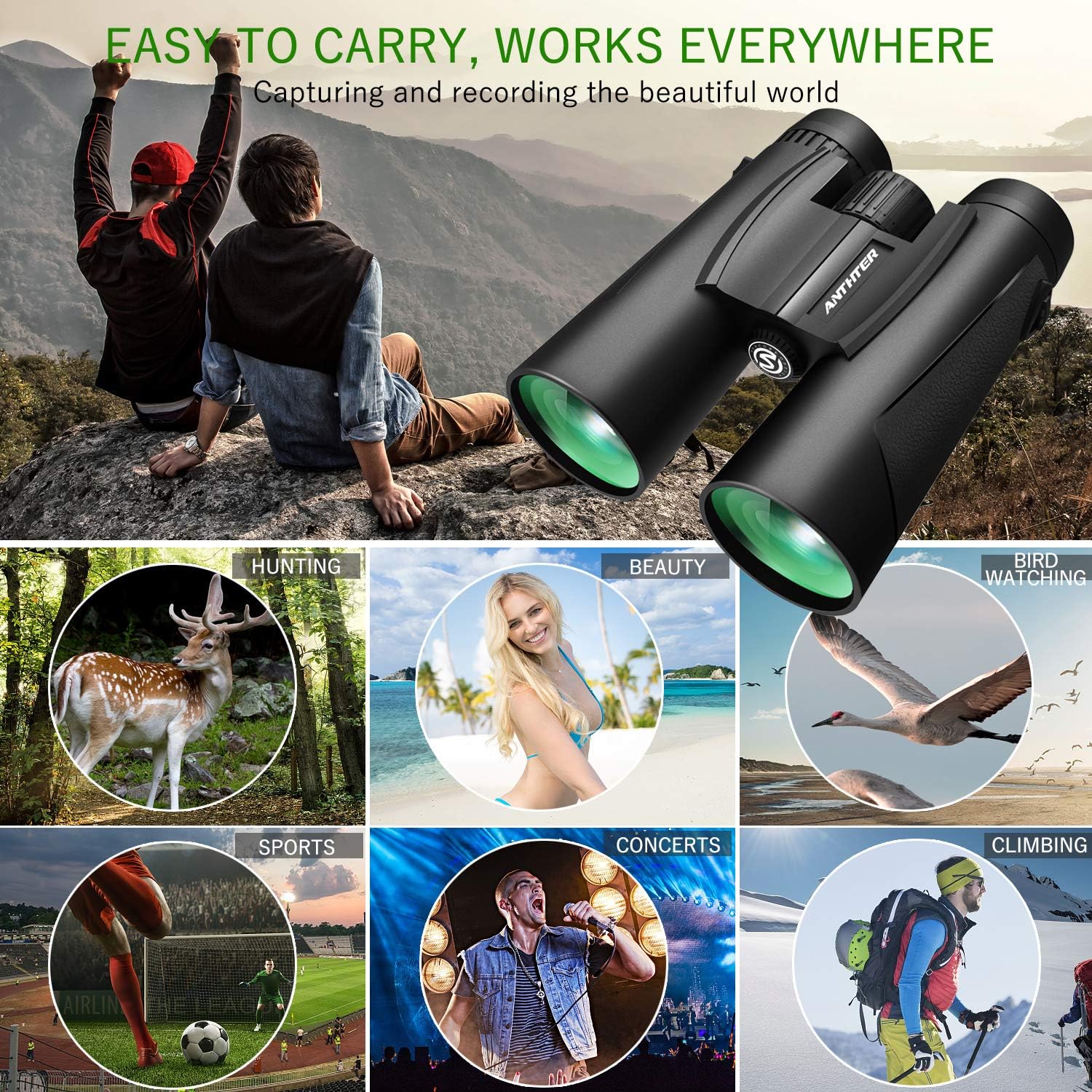 Powerful Binoculars for Adults, 12X42 High Power Binocular for Bird Watching with Smartphone Holder & Tripod IPX7 Waterproof Binoculars 18mm Large Eyepiece BAK4 Prism Lens for Hunting Sports Games…
