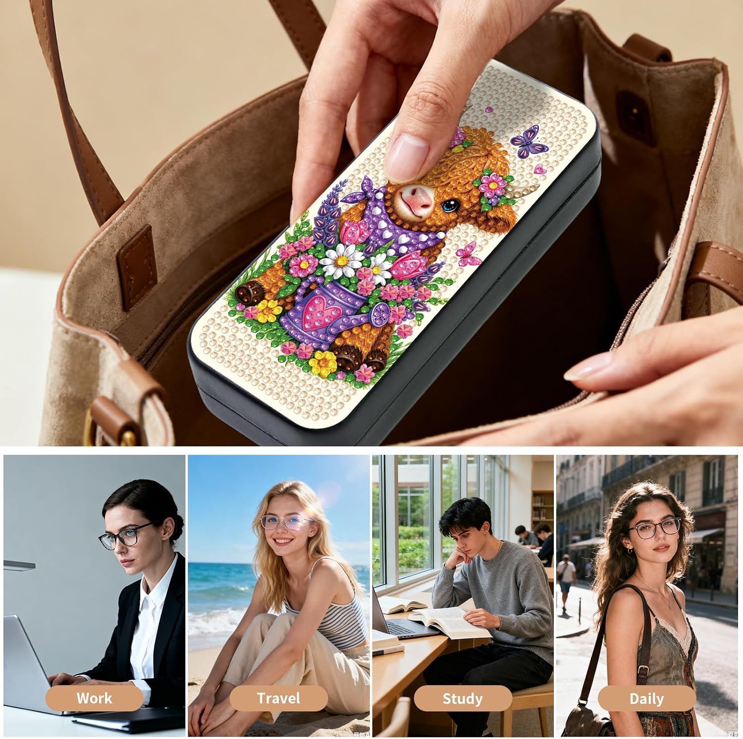 FlyingMage 5D Diamond Art Painting Kit, Hard Shell Eyeglasses Glasses Case image 5