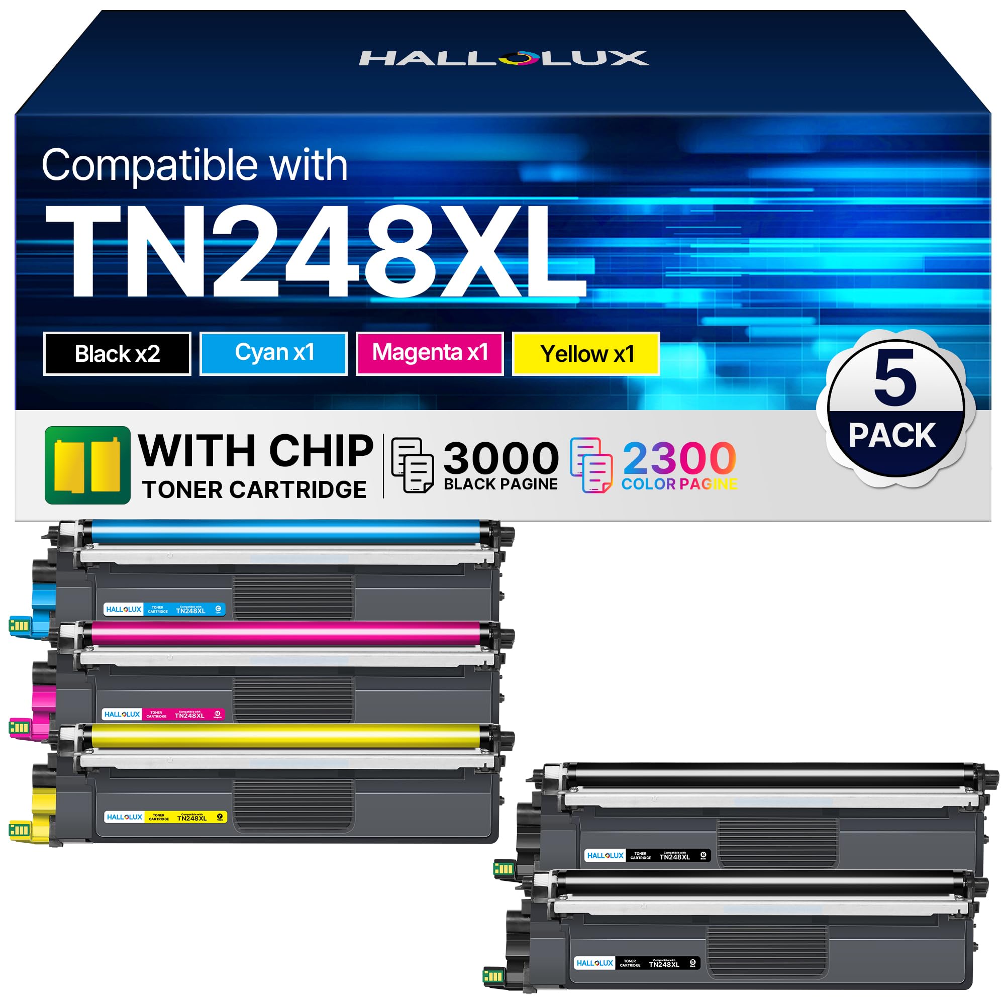 TN248XL MFC-L3760CDW TN 248 Toner Kompatibel für Brother MFC-L3760CDW Toner MFC-L3740CDW für Brother TN248 TN-248 XL TN-248XL TN 248XL DCP-L3560CDW DCP-L3520CDW HL-L3240CDW HL-L3220CWE (5er-Pack)