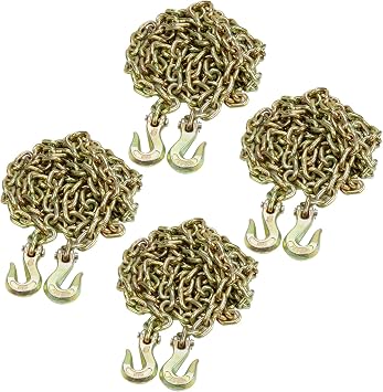 4 Pack 3/8 Inch * 20ft G70 Welded Steel Tow Chain Tie Down Binder Chain Perfect for Flatbed Truck Trailer with 2 Grab Hooks