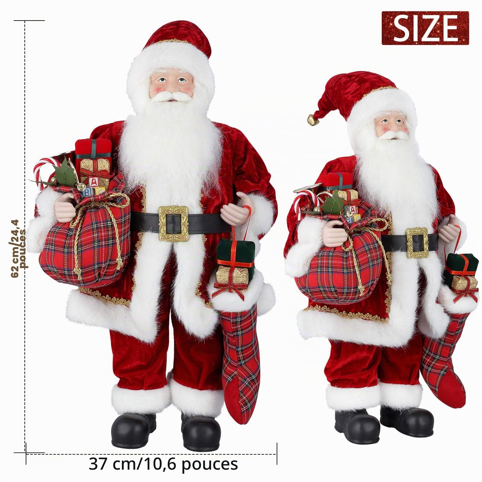 Uten Figurine de Père Noël, Debout de Père Noël Rouge 61cm/24in Traditionnelle Décoration de Noël GNOME Chiffres Noël Mignon Ornement pour Les Ornements de Table Fête de Noël