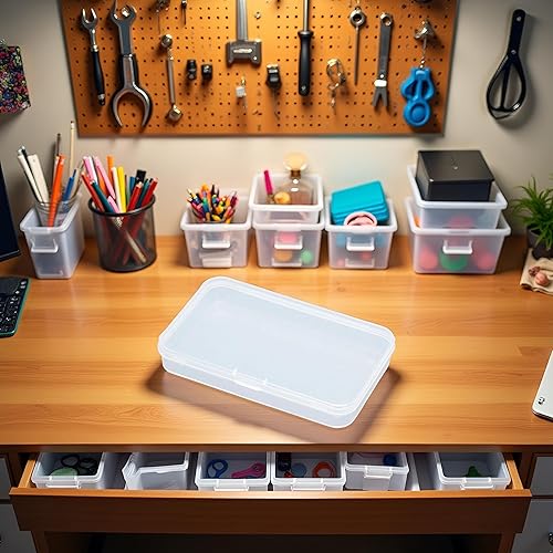 Miniatura 3 de Paquete de 4 contenedores rectangulares de polipropileno transparente con tapa con bisagras para tarjetas, accesorios, manualidades, suministros de