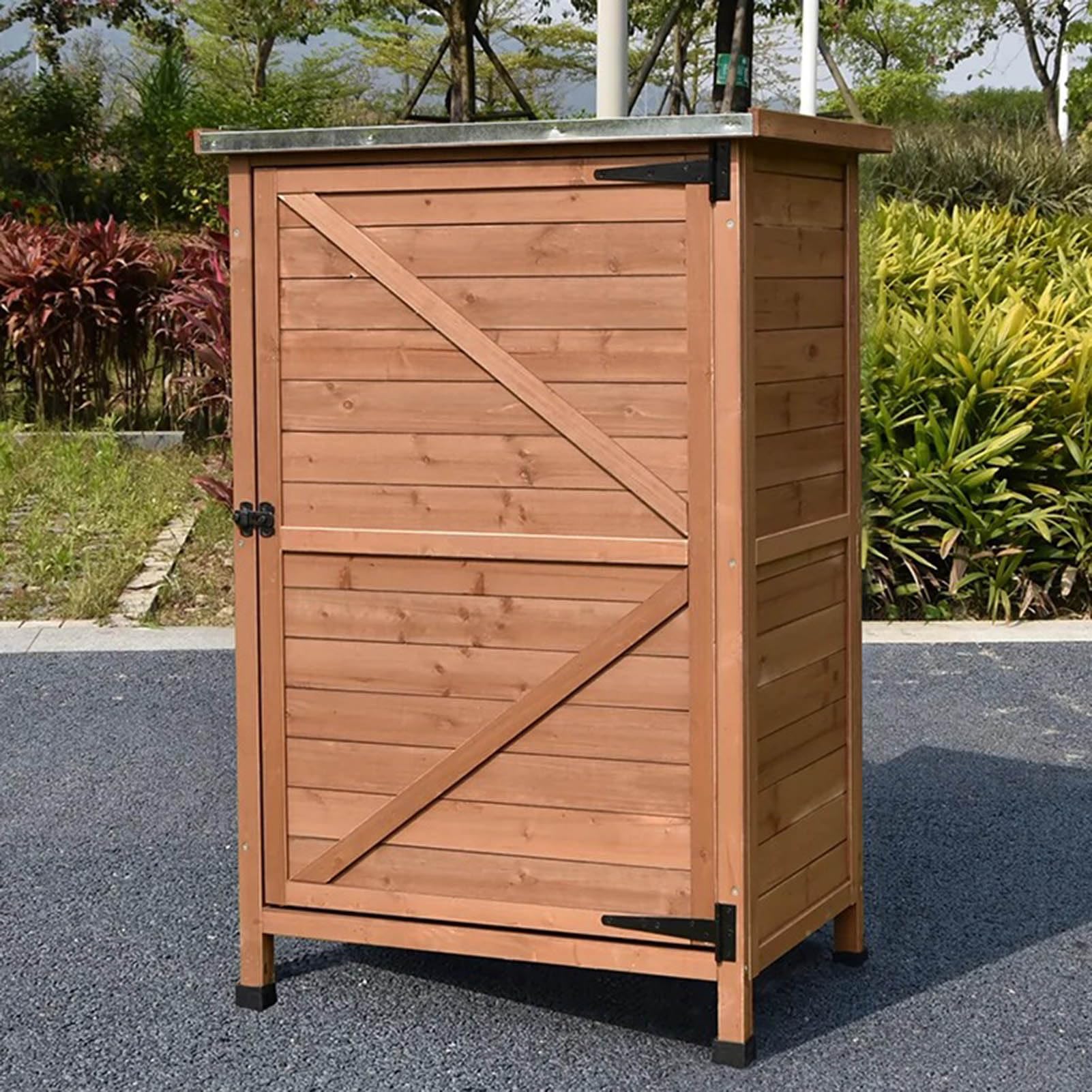 Armoire à outils d'extérieur en bois pour terrasse et balcon et table de rempotage
