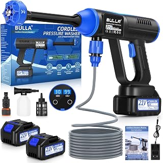 Hidrolimpiadora Bateria, hidrolimpiadora portatil con Pantalla Táctil y Control de Presión, Pistola de Agua a Presión Press & Clean con 2 Baterías de 4,0 Ah para Coches, Suelos y Jardines