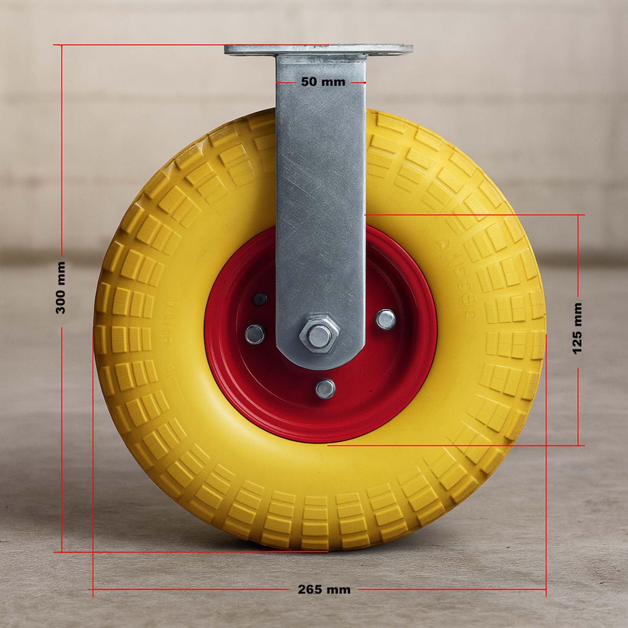 Zestaw kół transportowych 2 kółka transportowe 258x78mm antyprzebiciowe żółte 150kg na koło