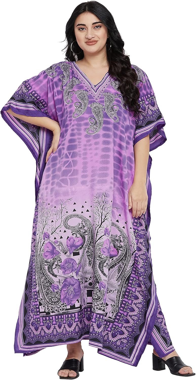 Oussum Women Plus Size Kaftans Kimono Polyester Dresses Loose Caftan Dress Ladies Evening Casual Long Maxi