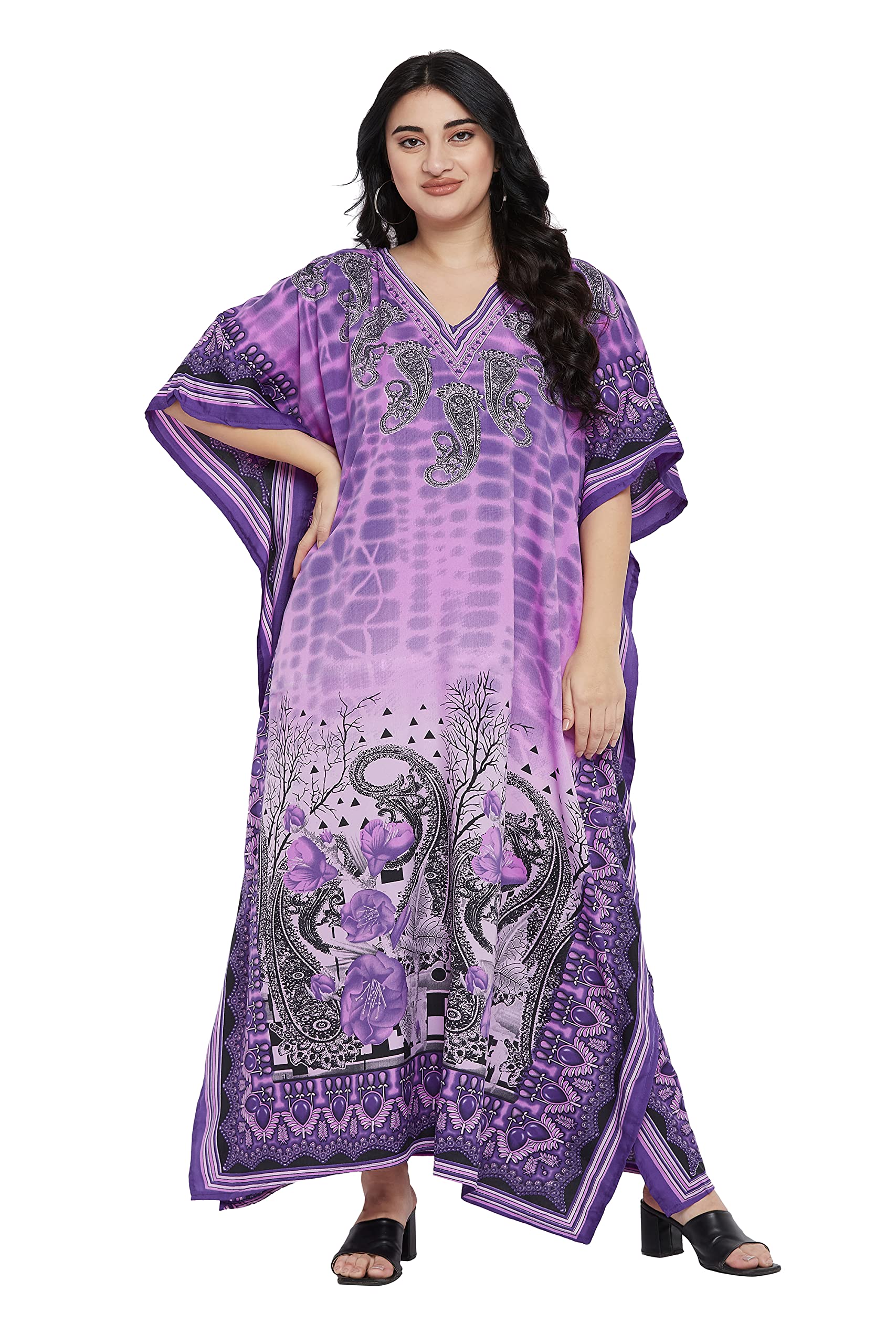 Oussum Women Plus Size Kaftans Kimono Polyester Dresses Loose Caftan Dress Ladies Evening Casual Long Maxi Lounge Beach