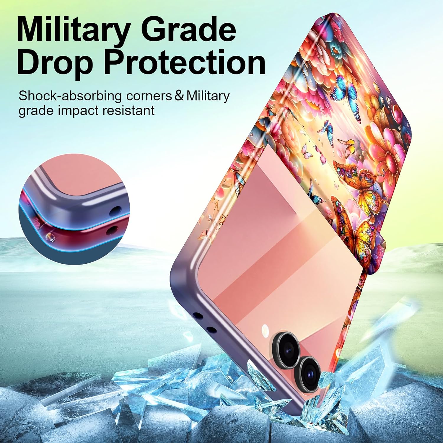 Btscase for Samsung Galaxy Z Flip 7 Case,Built in Front Screen Protector,Gold Glitter Marble Pattern Hard PC Slim Shockproof Full Body Drop Protective Case for Galaxy Z Flip 7 5G (2025), Tender Pink