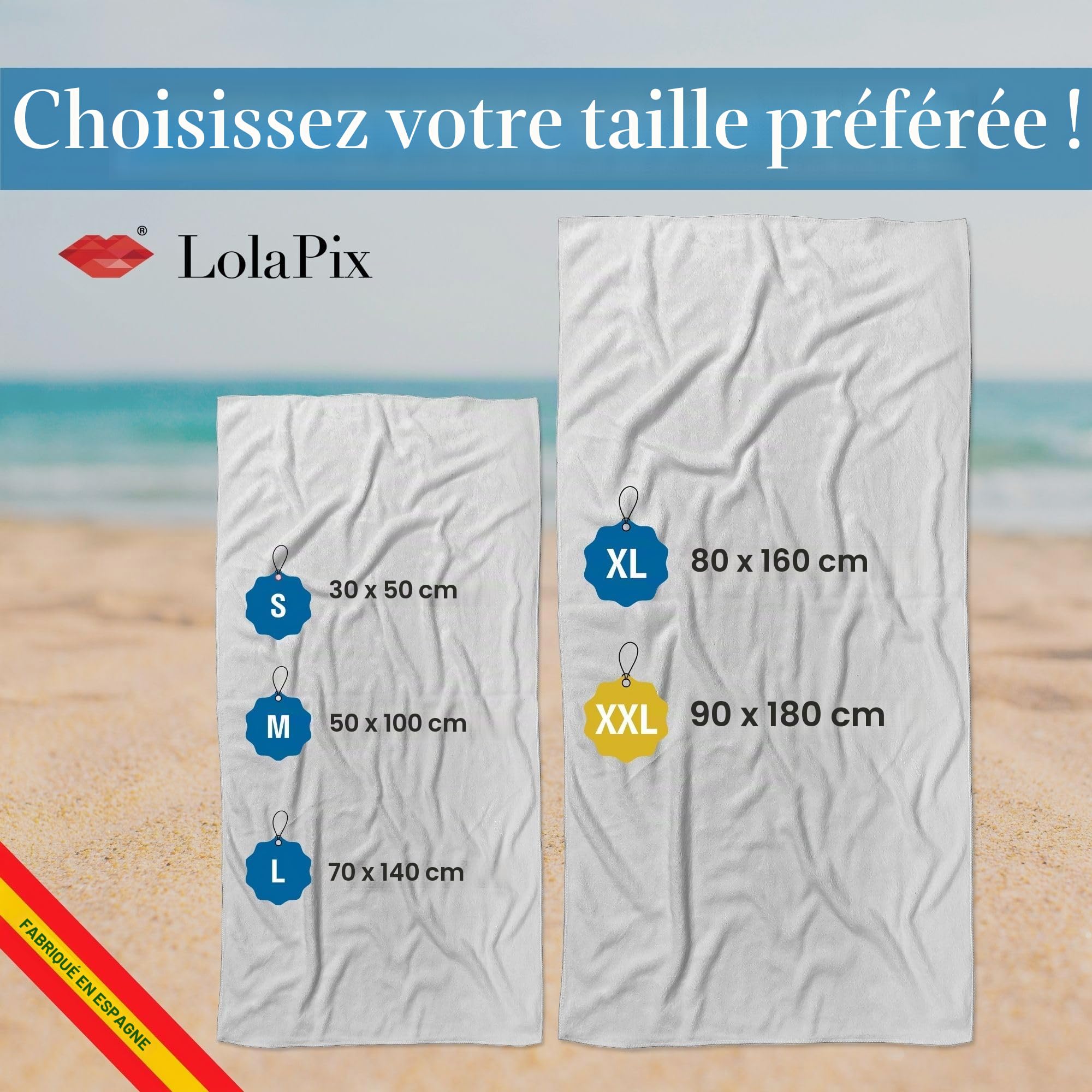 LolaPix Grande Serviette de Plage. Serviette personnalisée avec Photo et nom. Serviette en Coton de qualité supérieure. Différentes Tailles. 90x180 cm Premium