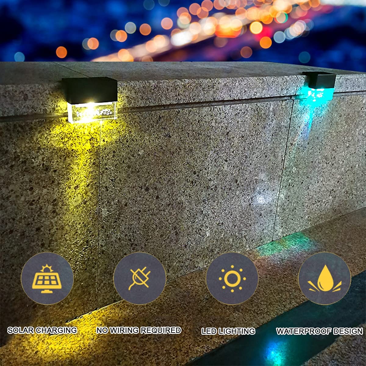 Lampy płotowe solarne na zewnątrz, światła stopniowe RGB, wodoodporne solarne światła do pokładu, lampy ścienne LED do ogrodu na ścieżkę, podwórko, patio, schody, stopnie i płoty, 4 szt