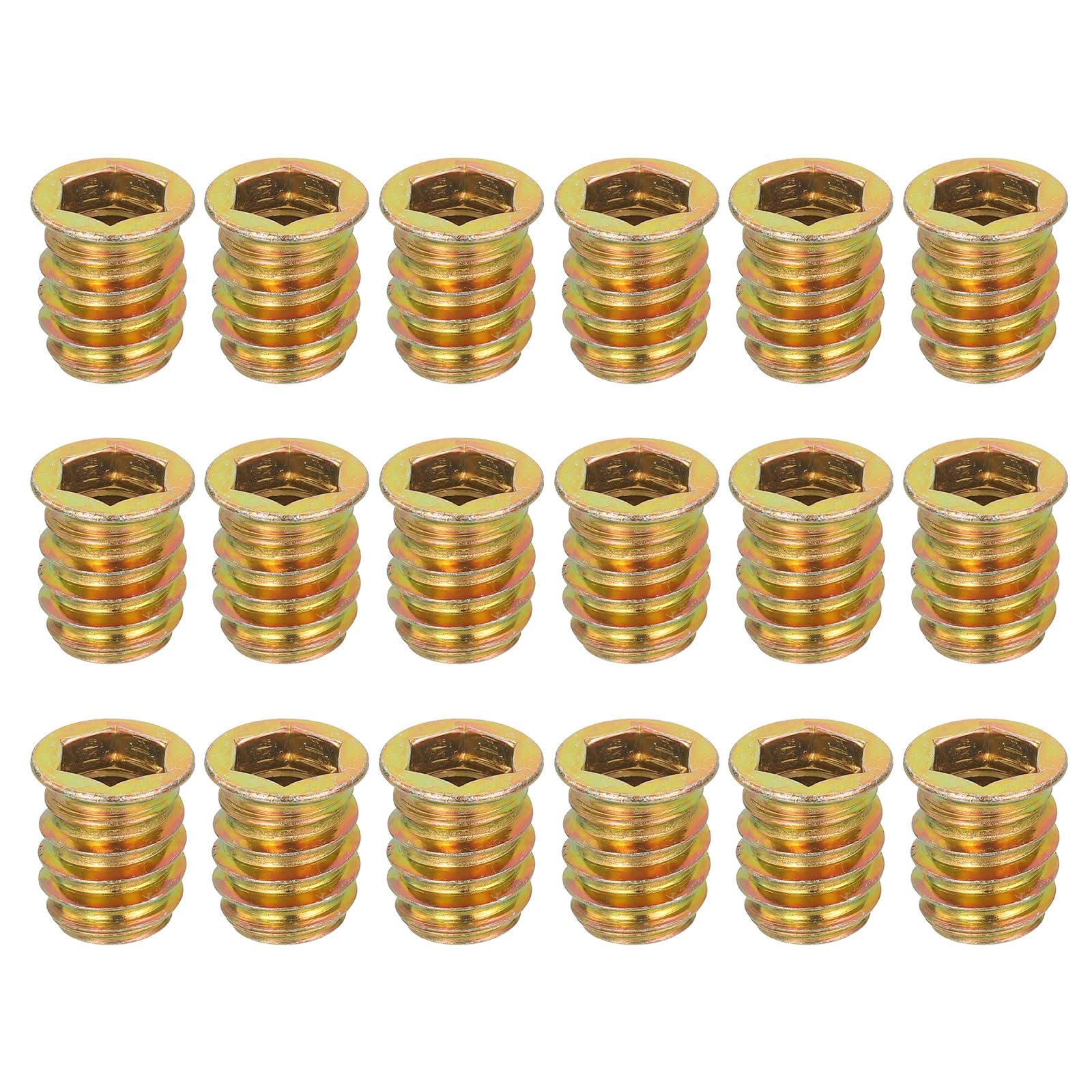 sourcing map 18Pcs Threaded Inserts Nuts, M10x20mm Hex Socket Drive Nut Inserts for Wood - Carbon Steel Screws Furniture Screw in Nuts Bolt Fastener
