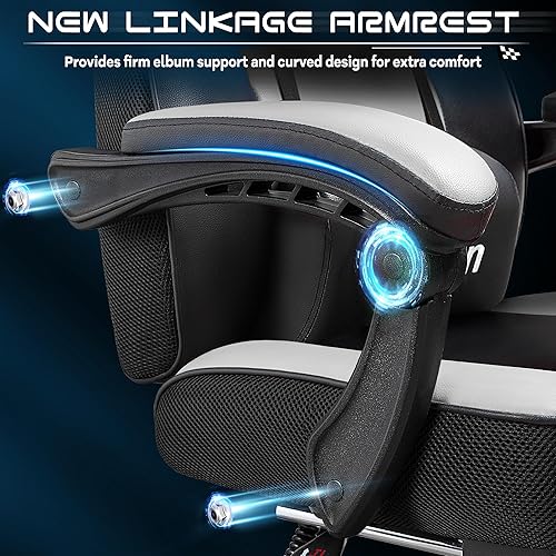 Miniatura 7 de Silla de juegos para adultos, sillas de juegos con reposapiés, silla ergonómica de videojuegos con masaje lumbar grande y alta silla de computadora,