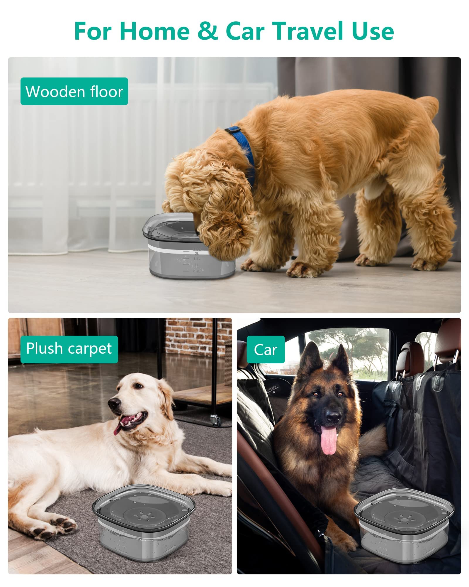 PETTOM Bebedero Perro Antigoteo 2L, Bebedero Antisalpicaduras Perro Grande y Pequeño, Cuenco de Agua Flotante para Perros Antideslizante