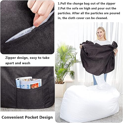 Miniatura 6 de HWOEK Sofa Lazy Sack - Puf ultra suave, sillas, tumbona perezosa, tatami (sin relleno), funda para puf suave para adultos, adolescentes y niños,