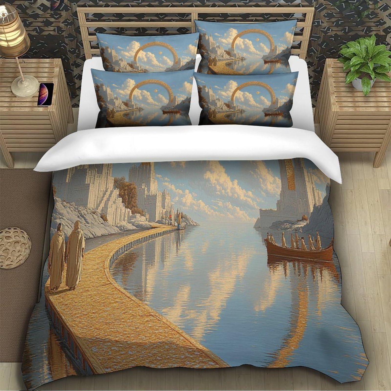 ponte di fantasia Impressione 3D 3 pz fodera per edredone stile fantasy architettonico coperteletto microfibra morbida ipoallergenica per bambini adolescenti donne King（220x240cm）