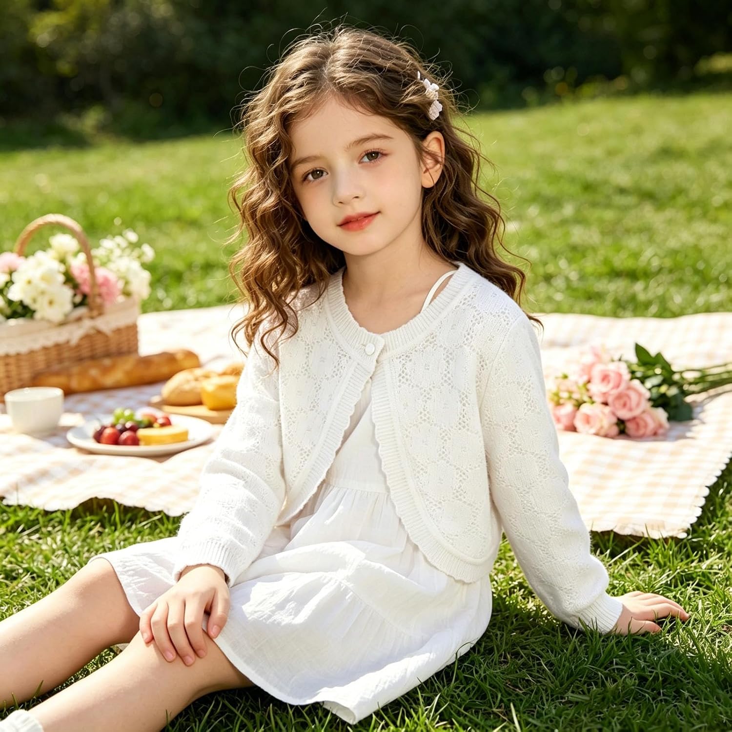Toddler Girls Cropped Button Knit Cardigan Sweater