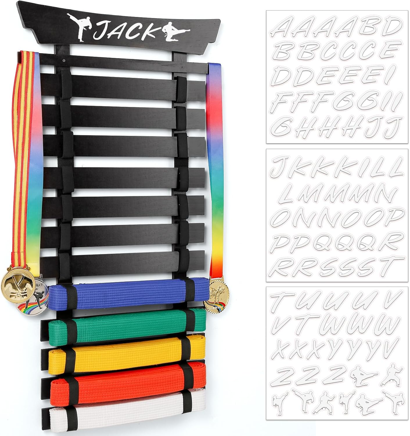 Winartton 12 Belts Karate Belt Display Rack with Stickers, Martial Arts ...