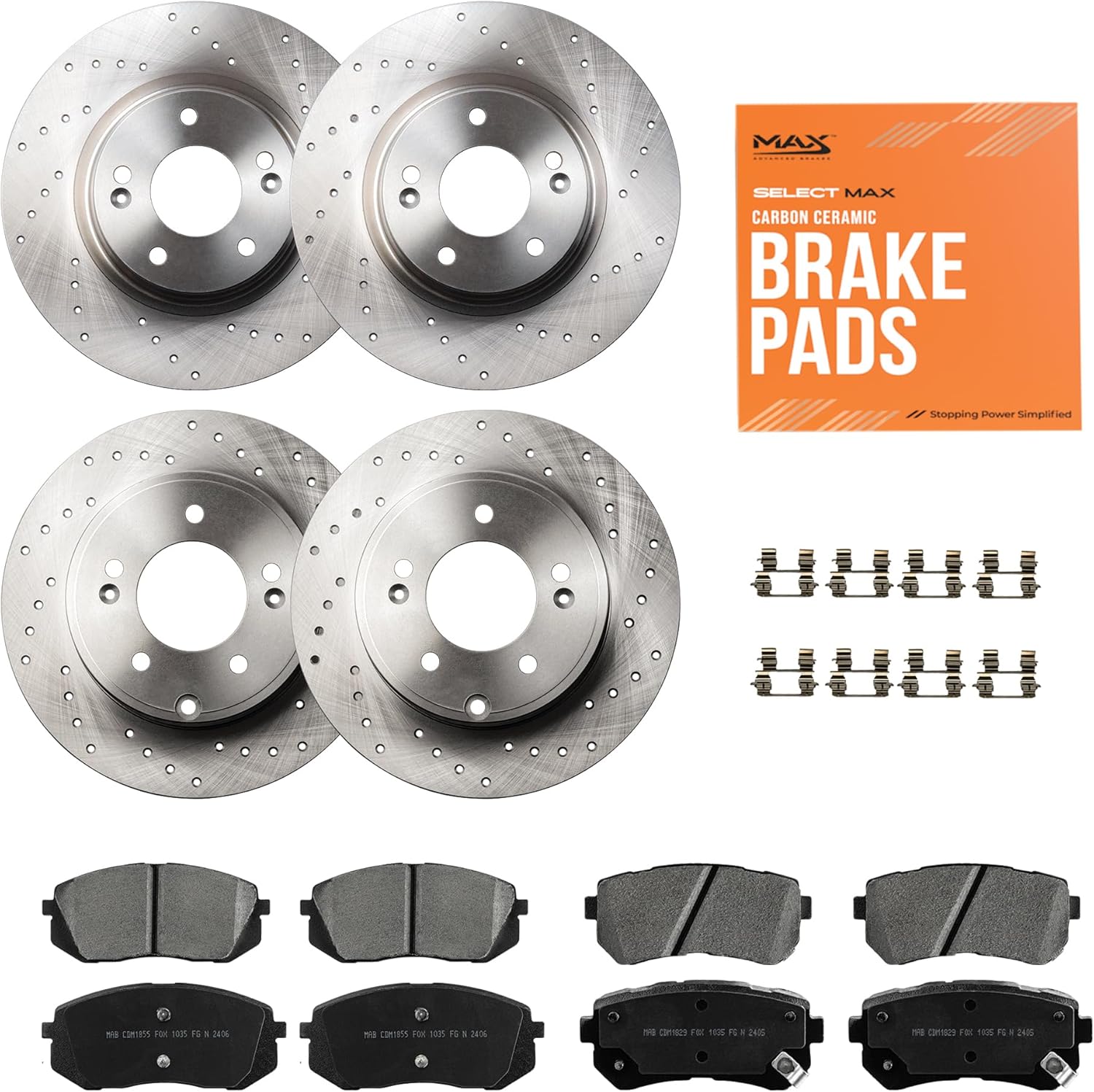 Max Advanced Brakes StyleMAX Front & Rear Brake Kit | Fits 2015-2019 Hyundai Sonata; 2016-2020 Kia Optima | Brake & Rotor Kit for Daily Performance | Cross-Drilled Rotors & Ceramic Brake Pads