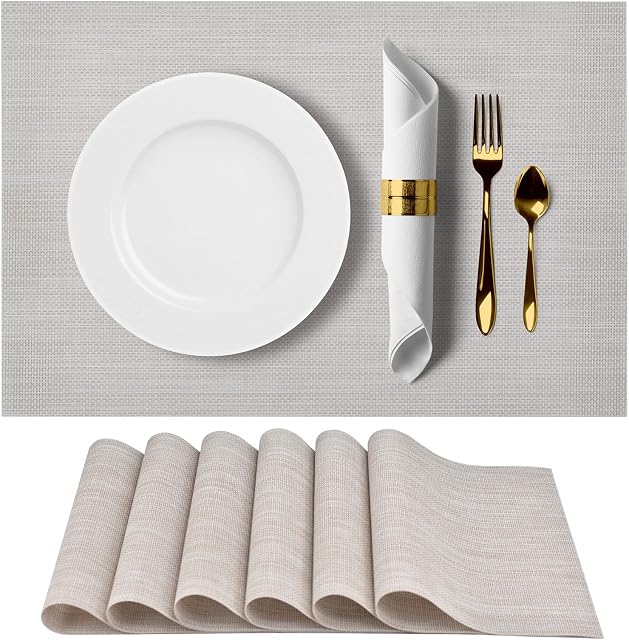 Amazon Brand - Umi Table Mats,Placemats,Modern Woven Table Mats,Non-Slip Heat-Resistant and Washable,PlaceMats Set of 6