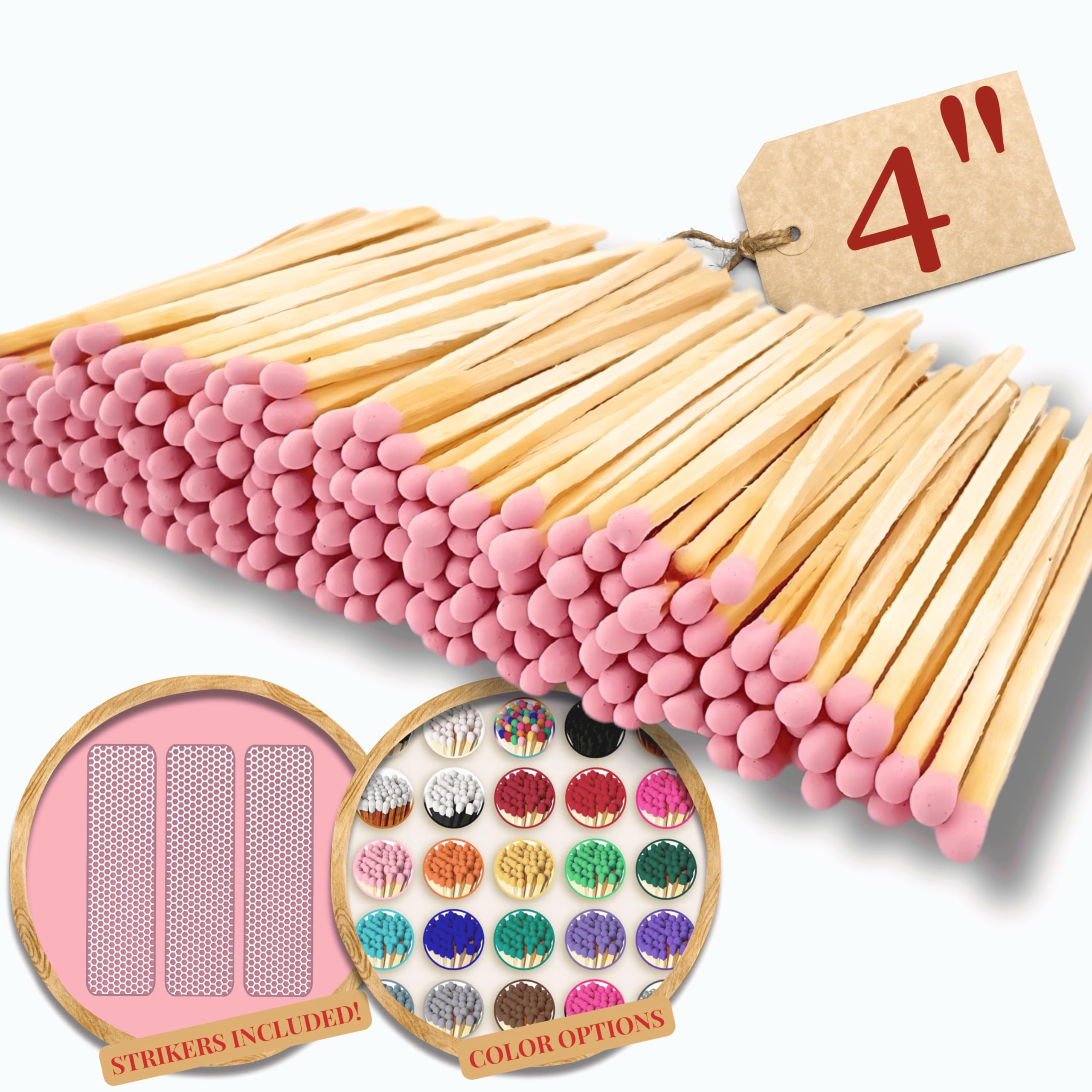 434 long pink color matches 100 count  colorful loose 4 inch wooden safety match sticks for candle display  refill for matchstick jars holders amp bottles  striker included