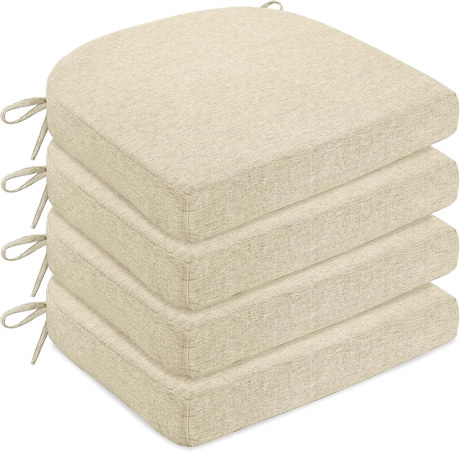 Chair Cushions for Dining Chairs Set of 4,High Resilience Foam Kitchen Chair Cushions,with Ties and Non-Slip Backing,Light Brown