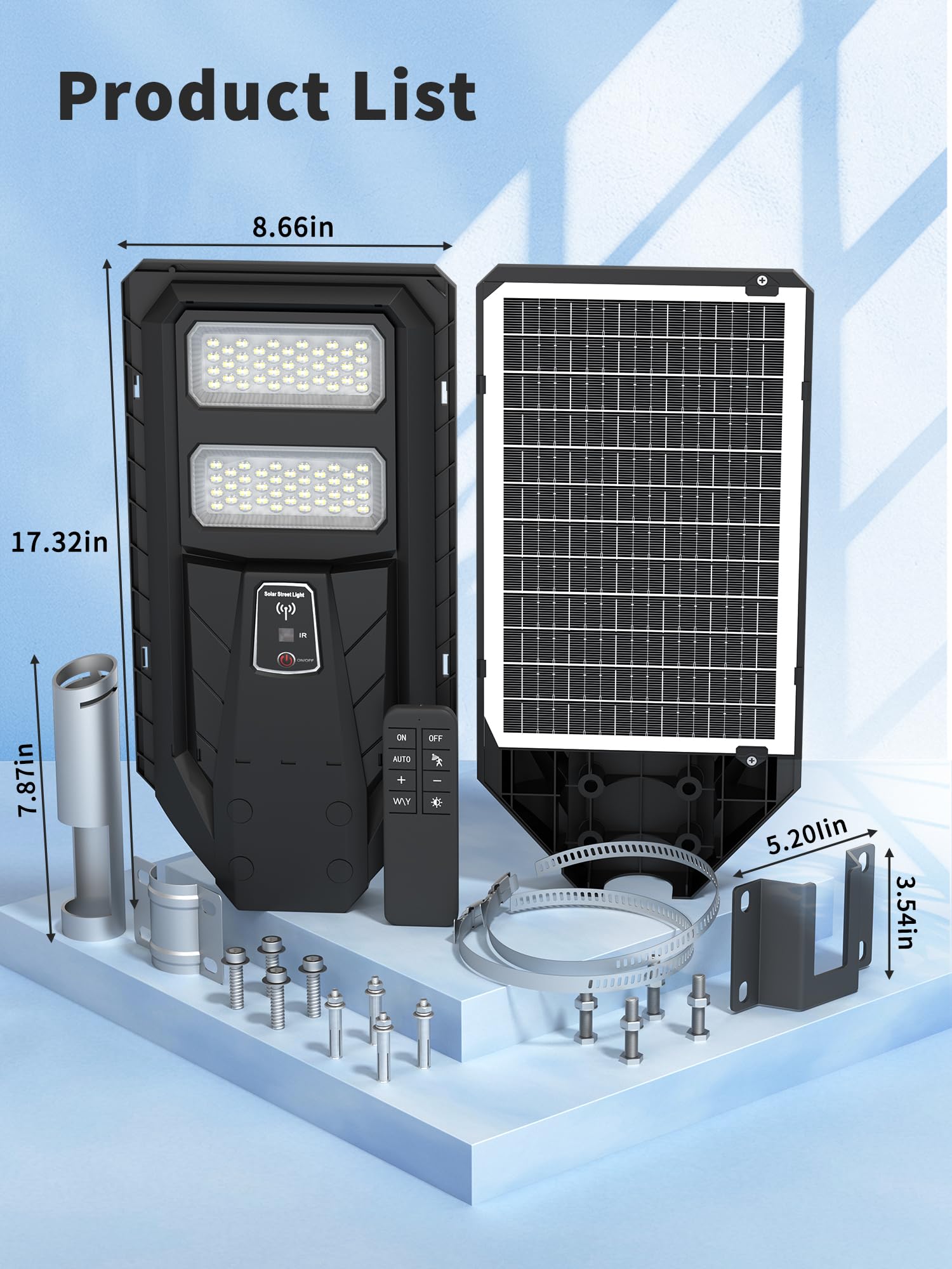 Ofuray Lampione Solare Led Esterno, 3000K/4000K/6500K Faro Led esterno con Pannello Solare, IP67 Impermeabile Lampione Stradale Solare, 10000 Mah Lampioni da Giardino per Cortile, Garage, OLT-1Pack