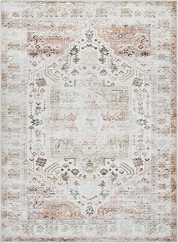 Miniatura 7 de GlowSol Alfombra de área lavable de 8 x 10 pulgadas, alfombra bohemia floral vintage, alfombra grande para el suelo, alfombra bohemia delgada