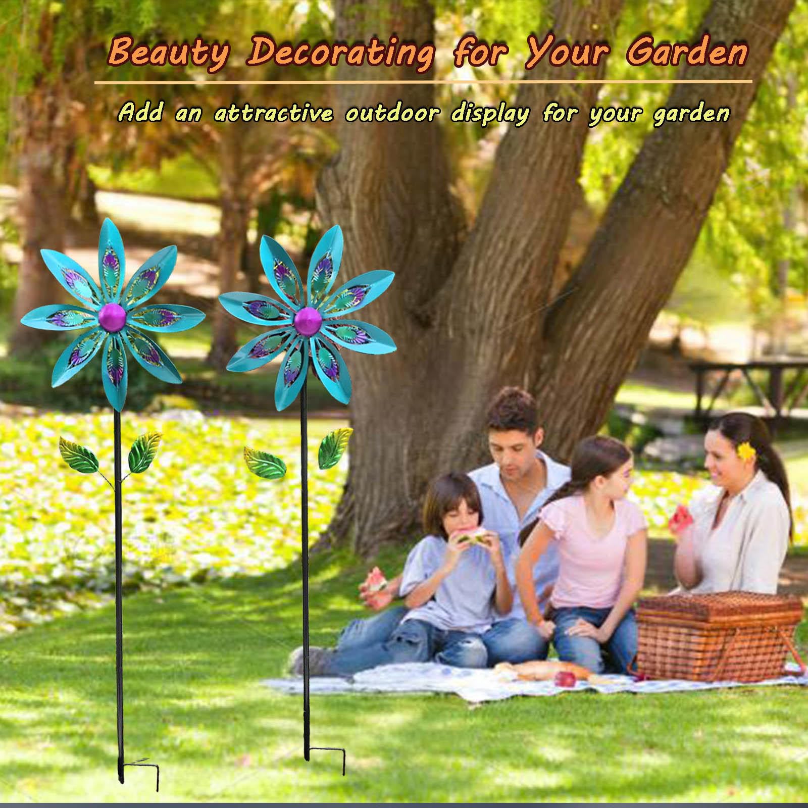 Confezione da 2 Spinner Da Giardino Whirligigs, Girandola A Vento Gigante, Foglia di Pavone Girandola Del Vento per Cortile, Cinetico Sculture