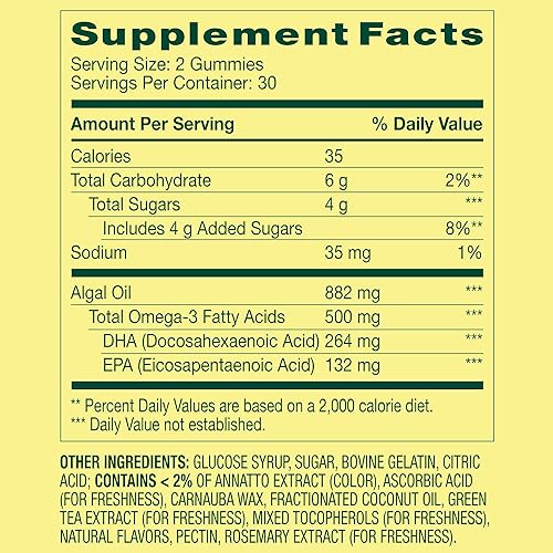 Miniatura 6 de SUREFECT Spring Valley Omega-3 de gomitas de aceite de algas a base de plantas para apoyo a la salud del cerebro y el corazón, naranja, 500 mg,
