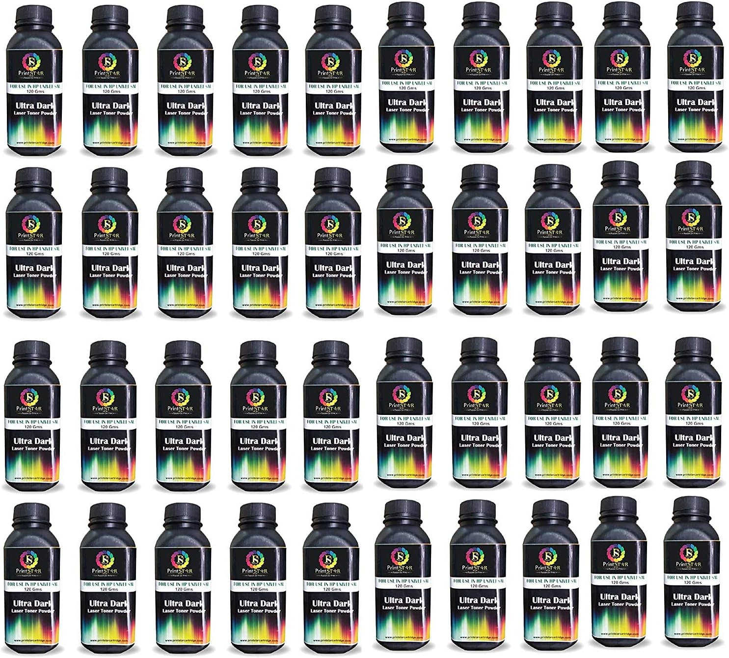 Print Star Printstar Ultra Dark Black Toner Powder for Use in HP 12A / 15A / 49A / 53A / 55A / 28A / 26A / 05A / 280A / 79A / 16A / 11A / Canon FX9 / 103 / 703 / 903 Pack of 40 (120GM)
