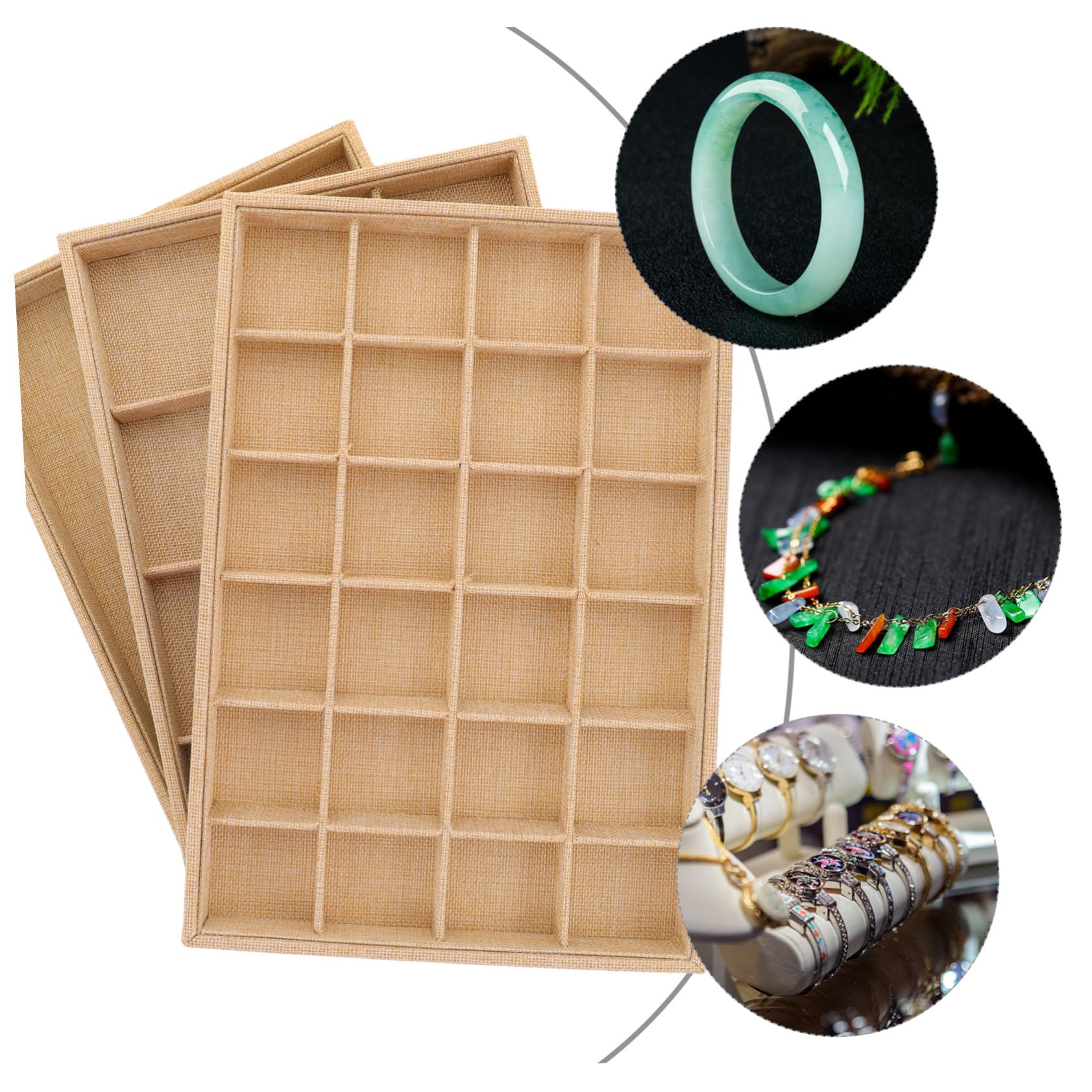 TOYANDONA 3 piezas Bandeja Organizadora de Joyas de Lino Apilable para Mujer Almacenamiento Práctico con Compartimentos para Anillos Pendientes Collares Caja Ligera y Portátil para Viaje y