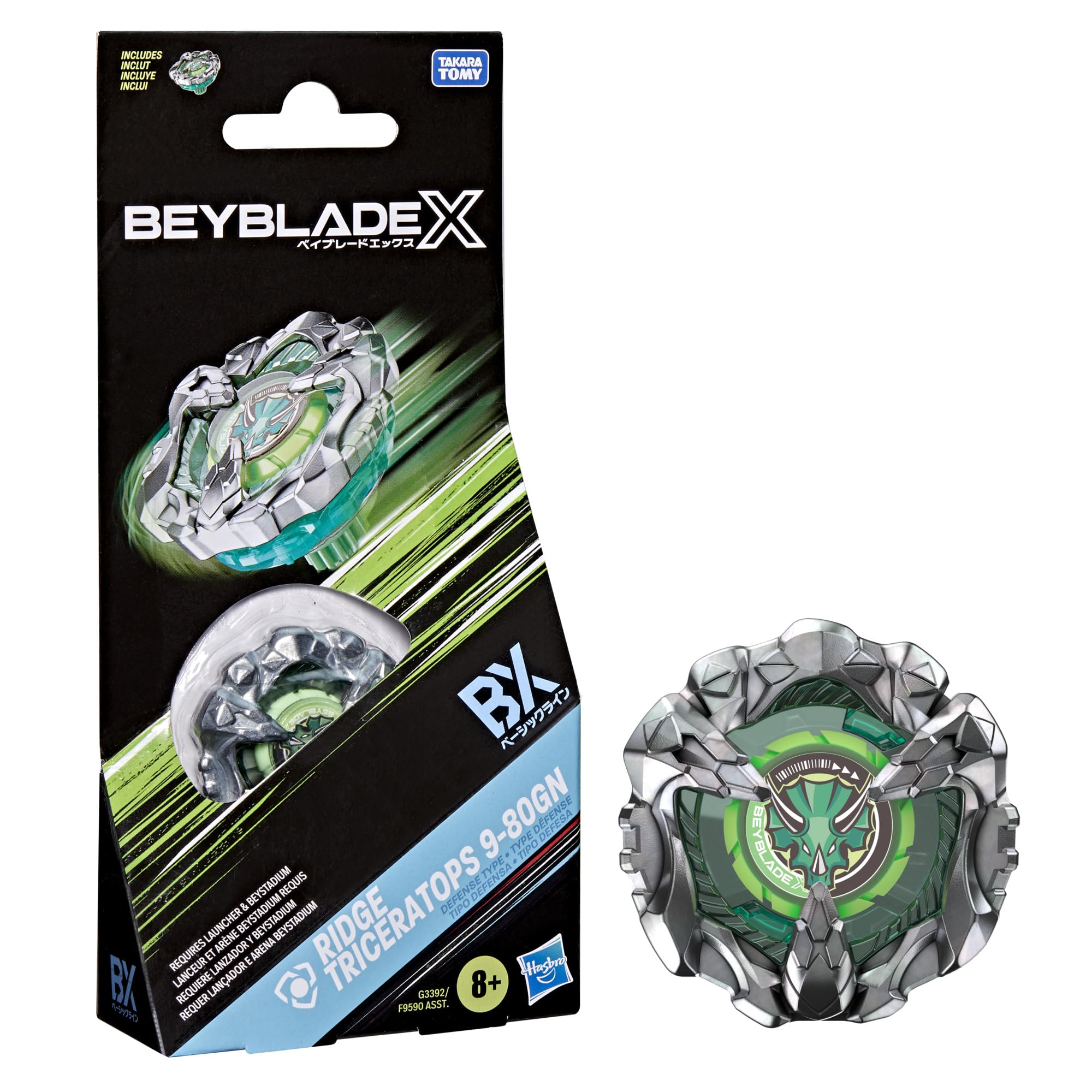 BEY BLADE X Ridge Triceratops 9-80GN Booster Pack Set with Takara Tomy Defense Type Top, Battling Tops Game Toys, Ages 8+