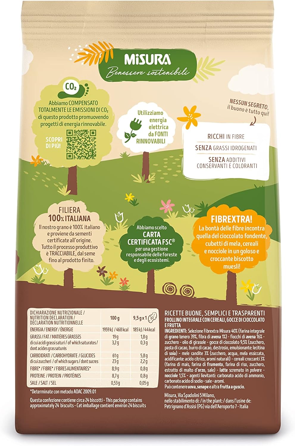 Misura Biscotti Integrali Fibrextra Muesli con Cereali, Gocce di Cioccolato e Frutta | 100% Farina Integrale | Ricchi in Fibre | Confezione da 230 grammi - Immagine 2