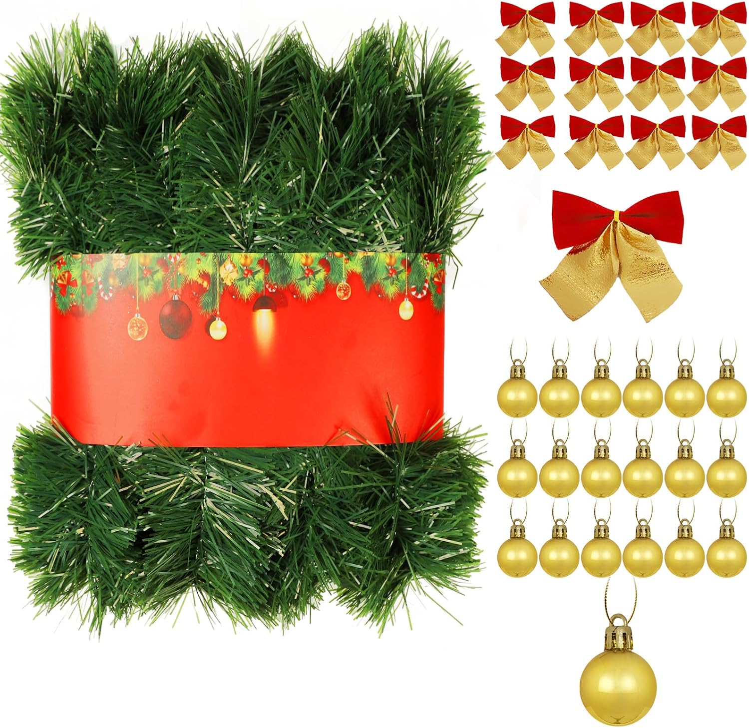 Falflor 15M Christmas Garland Soft Artificial Greenery Tinsel Garland for Fireplace Staircase