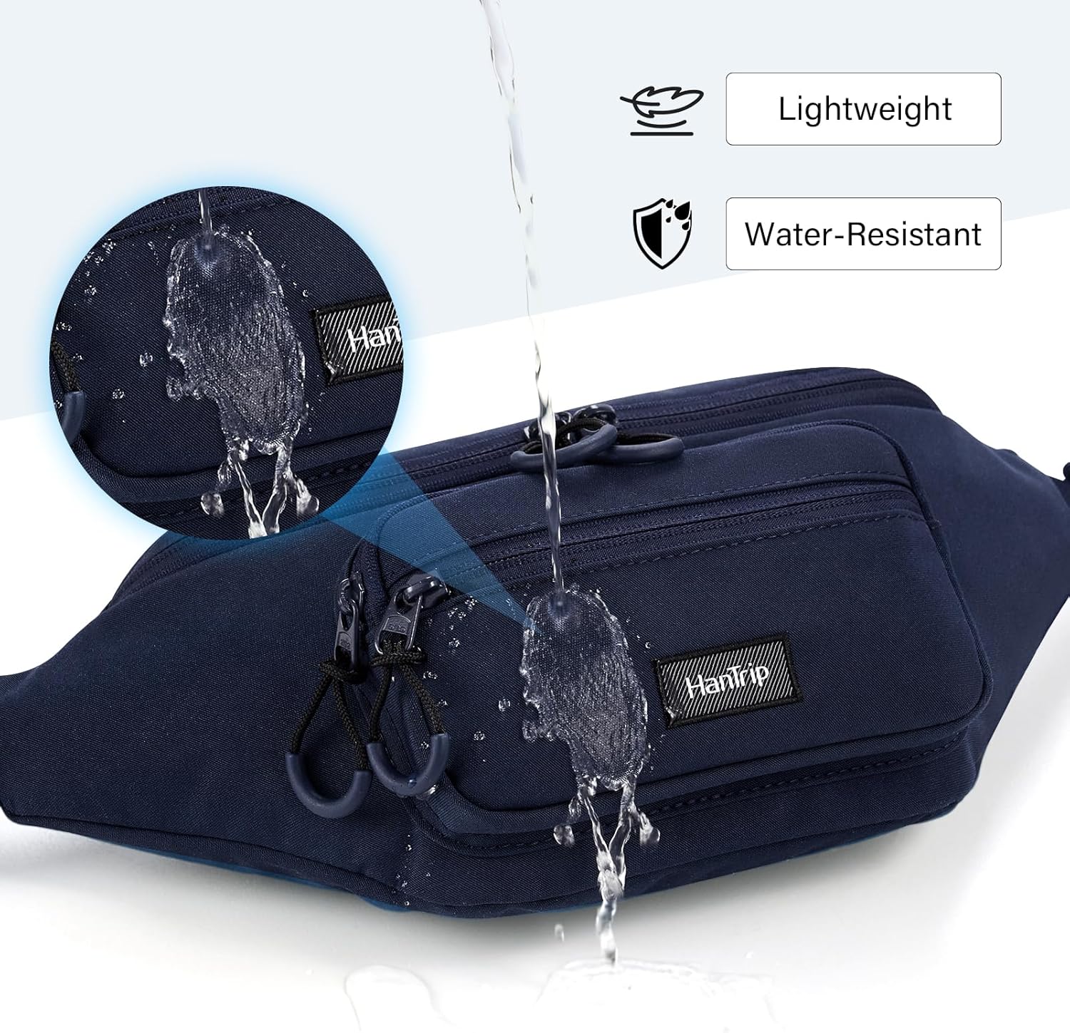 Fanny Packs for Women Men, Large Travel Fanny Pack Lightweight Crossbody Waist Bag Large Capacity, Water Resistant Belt Bags with Adjustable Strap for Hiking, Cycling (Navy Blue) - Image 3