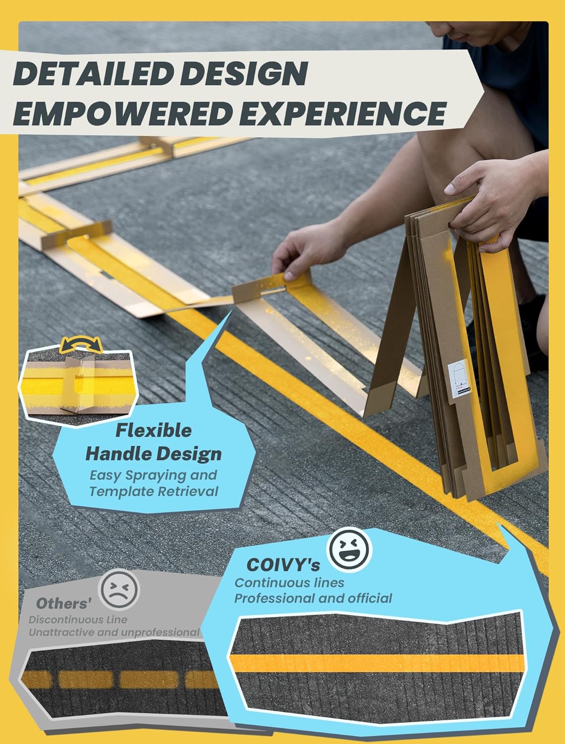 Quick Setup Backyard Basketball Court Marking Kit – Snap-Fit Stencils for Concrete,Asphalt,Residential Driveway,with Reusable & Easy Storage Cardboard (for High School)-Paint not Included