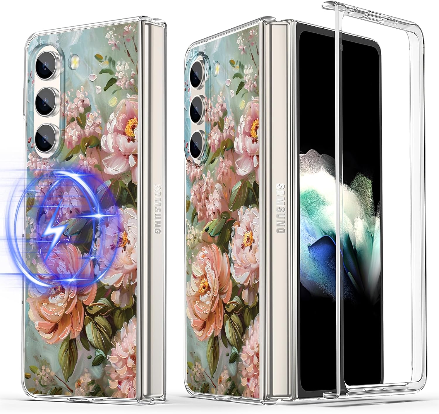 Magnetic Clear Case for Galaxy Z Fold 6 Case,Colorful Retro Oil Painting Printed Flower Cover,Hard PC & Soft TPU Slim Anti-Scratch Galaxy Z Fold 6 Case for Women Men,Leopard Print(11-19)