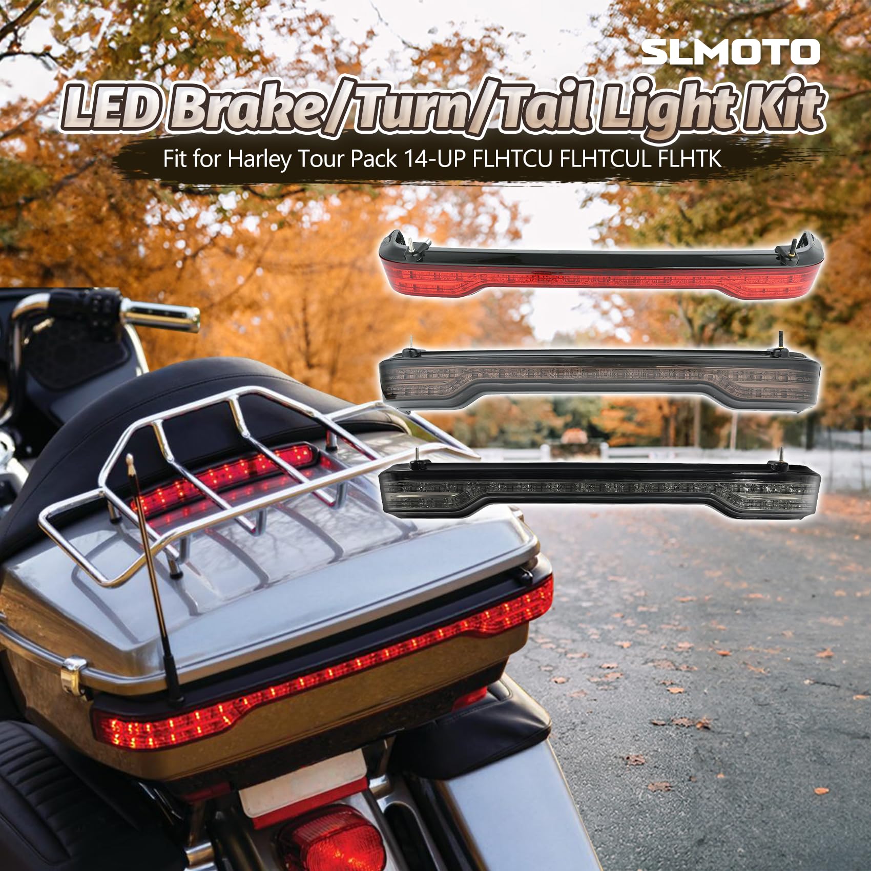 SLMOTO Brake Turn Tail Light, Motorcycle LED Brake/Turn/Tail Light Kit Fit for Harley Tour Pack 14-UP FLHTCU FLHTCUL FLHTK