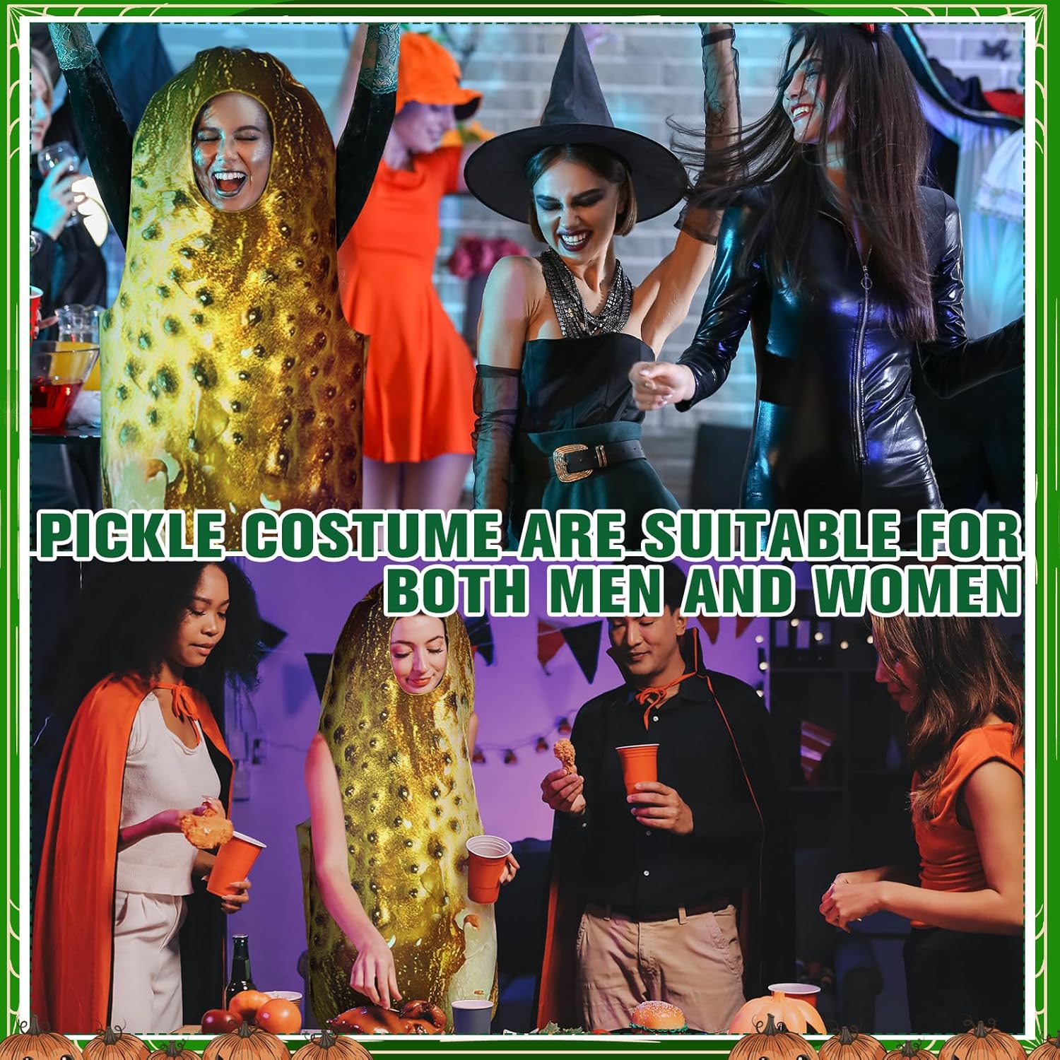 Mepase Halloween Pickle Costume Adult Unisex Funny Food Costume for Men Women Fruit Jumpsuit for Cosplay Party - Image 5